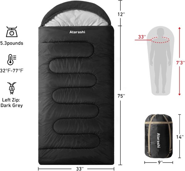 Atarashi Camping Sleeping Bag- 4 Seasons for Adults, Light, Warm, Extra-Large with Compression Sack- Great for Hiking, Backpacking & Outdoor Adventures - Image 2