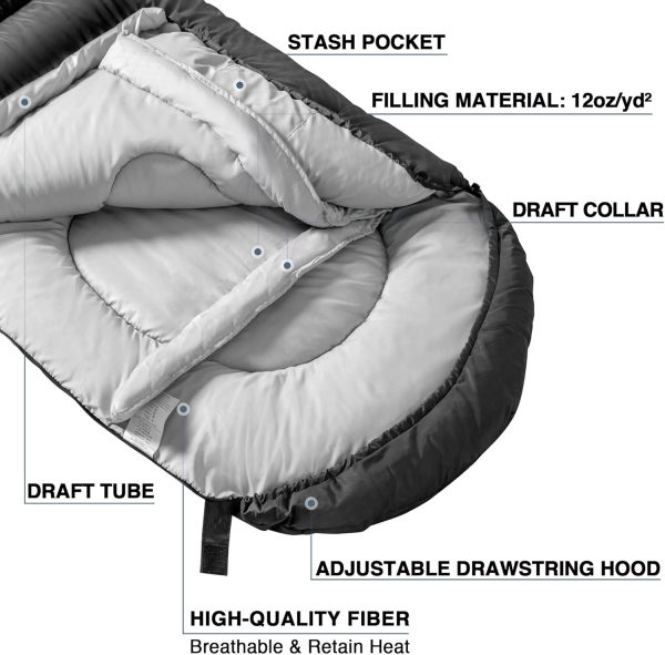 Atarashi Camping Sleeping Bag- 4 Seasons for Adults, Light, Warm, Extra-Large with Compression Sack- Great for Hiking, Backpacking & Outdoor Adventures - Image 3