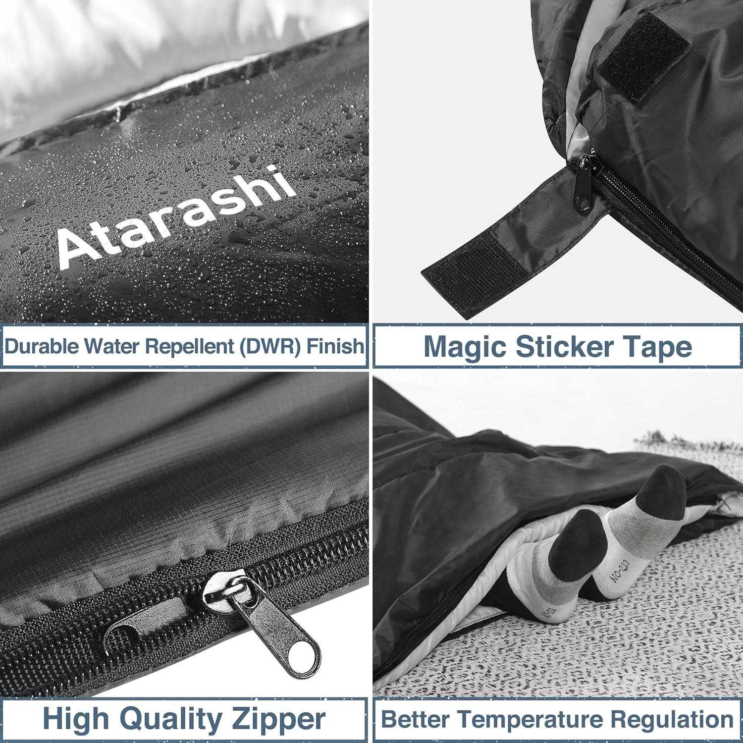 Atarashi Camping Sleeping Bag- 4 Seasons for Adults, Light, Warm, Extra-Large with Compression Sack- Great for Hiking, Backpacking & Outdoor Adventures - Image 4