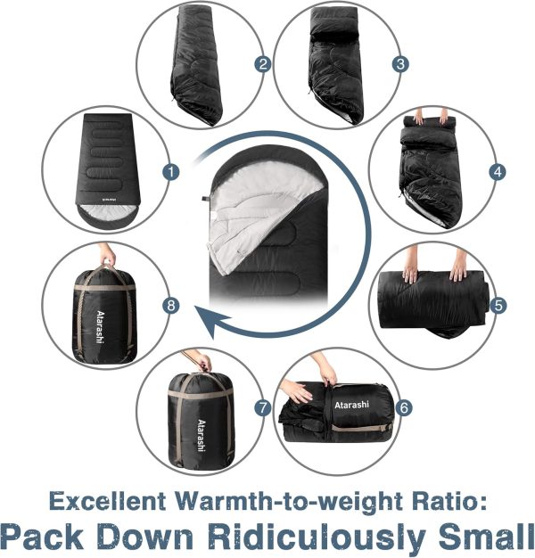 Atarashi Camping Sleeping Bag- 4 Seasons for Adults, Light, Warm, Extra-Large with Compression Sack- Great for Hiking, Backpacking & Outdoor Adventures - Image 6