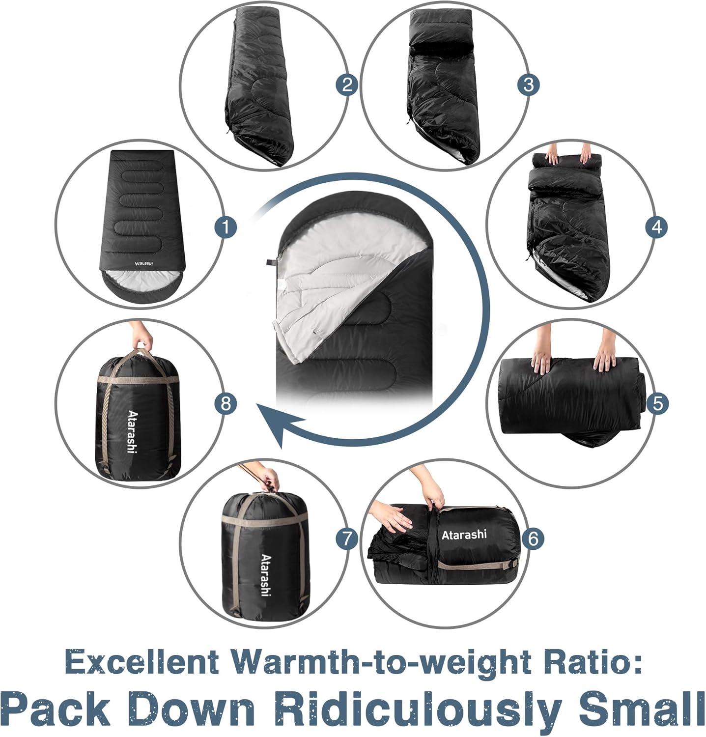 Atarashi Camping Sleeping Bag- 4 Seasons for Adults, Light, Warm, Extra-Large with Compression Sack- Great for Hiking, Backpacking & Outdoor Adventures - Image 6