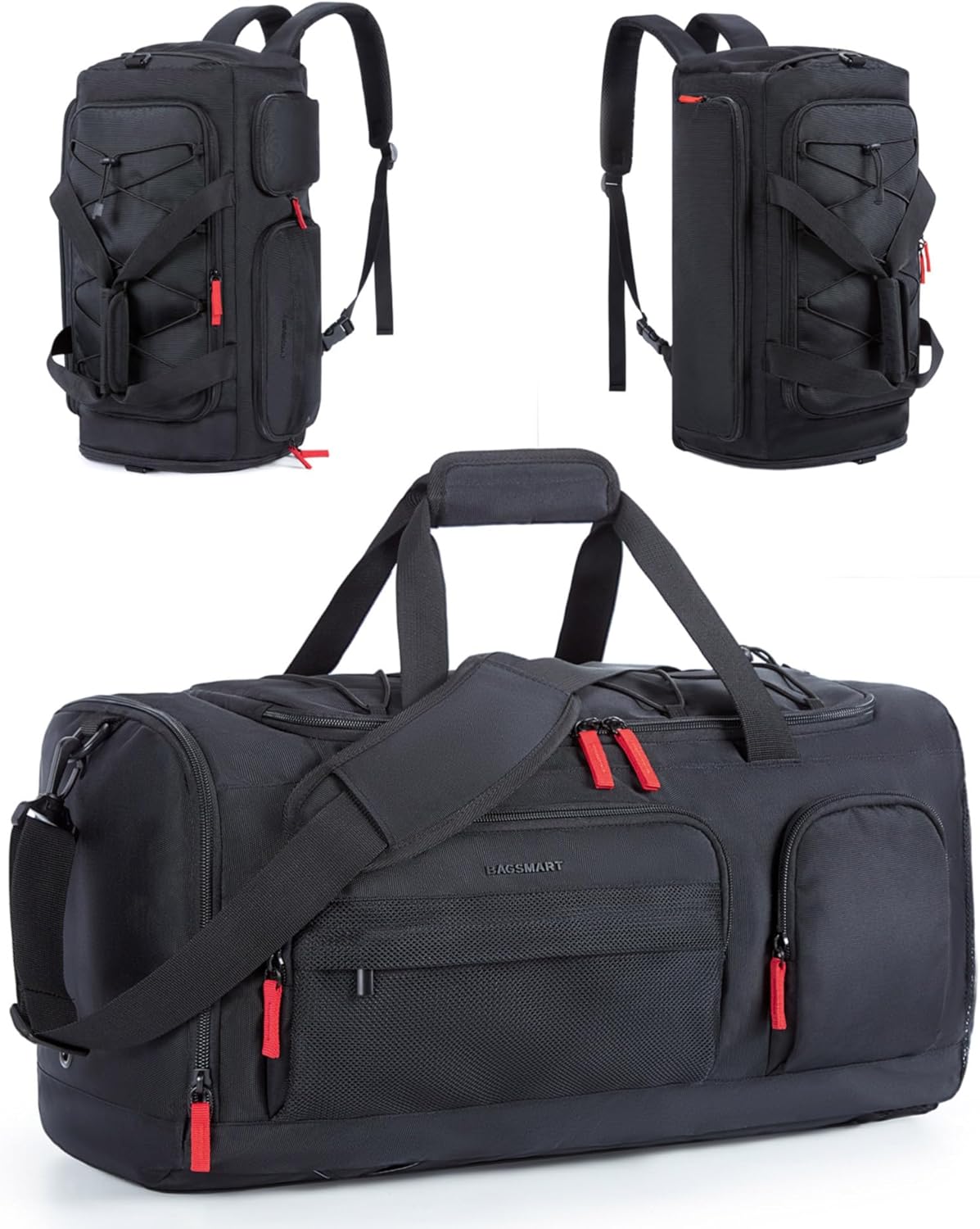 Gym Bag for Women & Men, 35L Sports Travel Duffel Bag with Shoe Laptop Compartment，Anti-Theft Carry On Weekender Bag for Airplane,Workout Overnight Backpack for Travel,Black