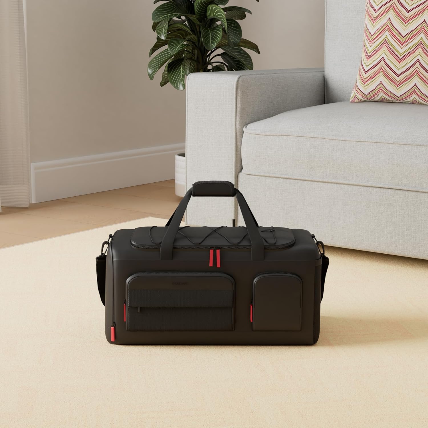 Gym Bag for Women & Men, 35L Sports Travel Duffel Bag with Shoe Laptop Compartment，Anti-Theft Carry On Weekender Bag for Airplane,Workout Overnight Backpack for Travel,Black