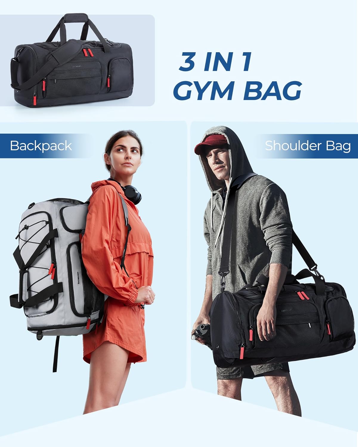 Gym Bag for Women & Men, 35L Sports Travel Duffel Bag with Shoe Laptop Compartment,Anti-Theft Carry On Weekender Bag for Airplane,Workout Overnight Backpack for Travel,Black - Image 3