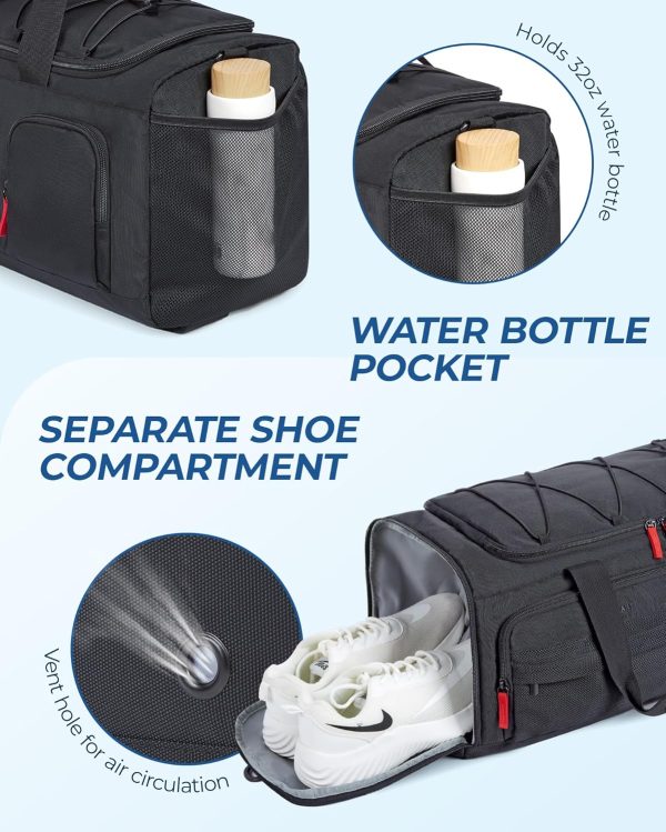 Gym Bag for Women & Men, 35L Sports Travel Duffel Bag with Shoe Laptop Compartment，Anti-Theft Carry On Weekender Bag for Airplane,Workout Overnight Backpack for Travel,Black - Image 5
