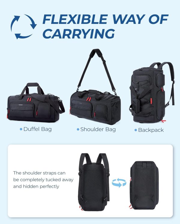Gym Bag for Women & Men, 35L Sports Travel Duffel Bag with Shoe Laptop Compartment，Anti-Theft Carry On Weekender Bag for Airplane,Workout Overnight Backpack for Travel,Black - Image 7