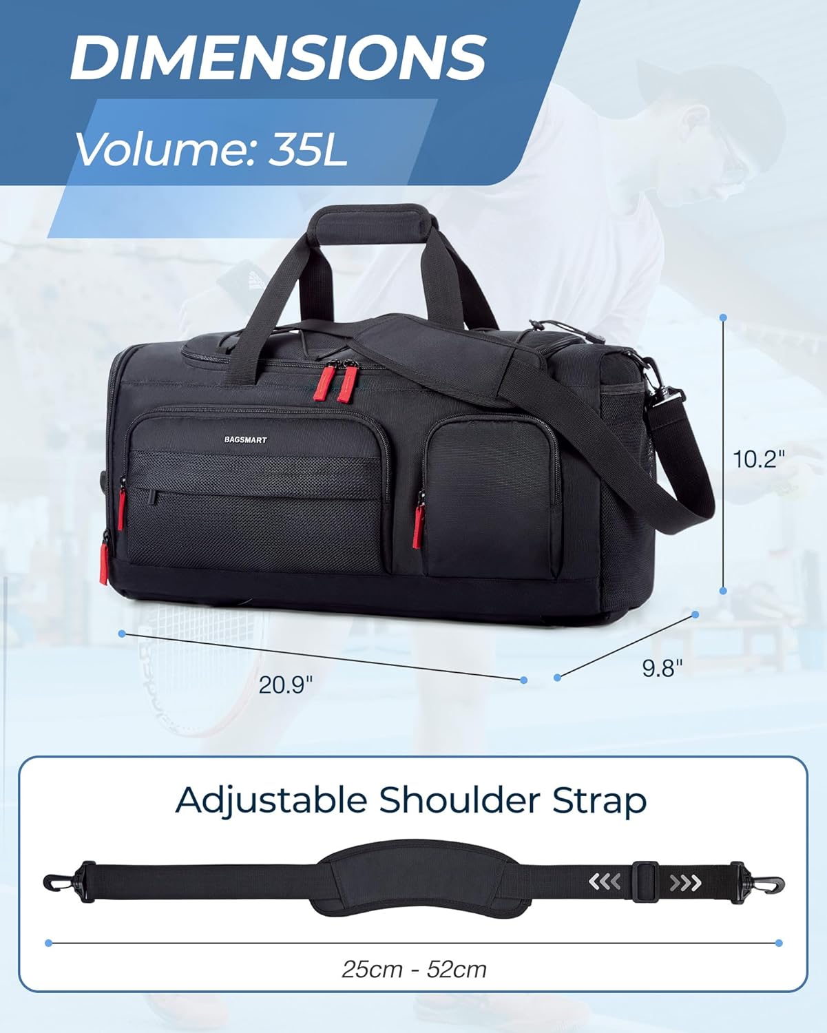 Gym Bag for Women & Men, 35L Sports Travel Duffel Bag with Shoe Laptop Compartment,Anti-Theft Carry On Weekender Bag for Airplane,Workout Overnight Backpack for Travel,Black - Image 8