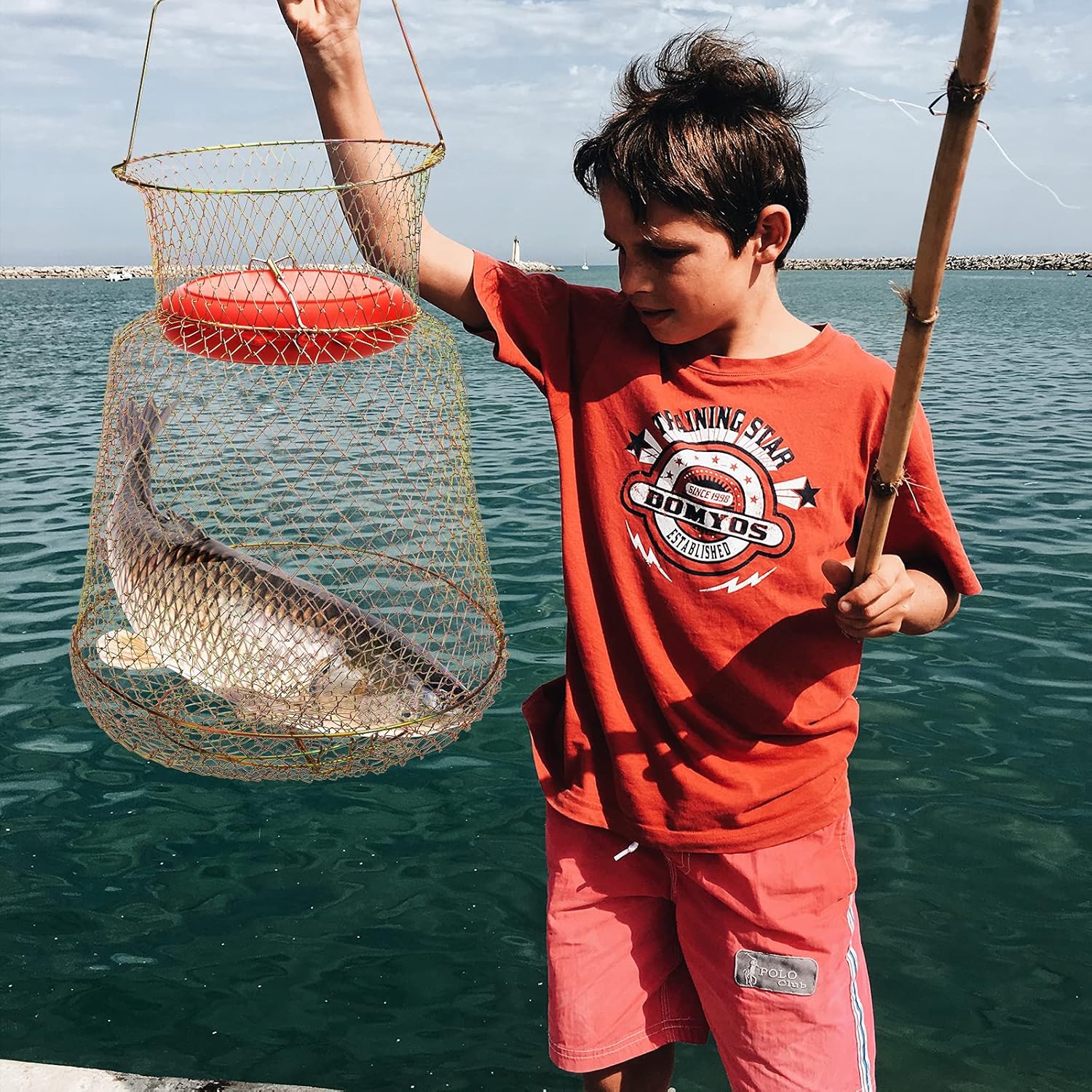 codree Floatable Galvanized Steel Wire Fish Basket, Collapsible Floatable Wire Fishing Basket, Portable Floating Fishing Net Baskets, Robust and Easy to Use - Image 6