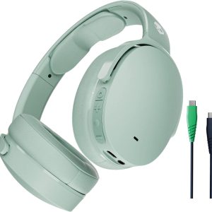 Skullcandy Hesh ANC Over-Ear Noise Cancelling Wireless Headphones with Charging Cable, 22 Hr Battery, Microphone, Works with iPhone Android and Bluetooth Devices – Preppy Sage